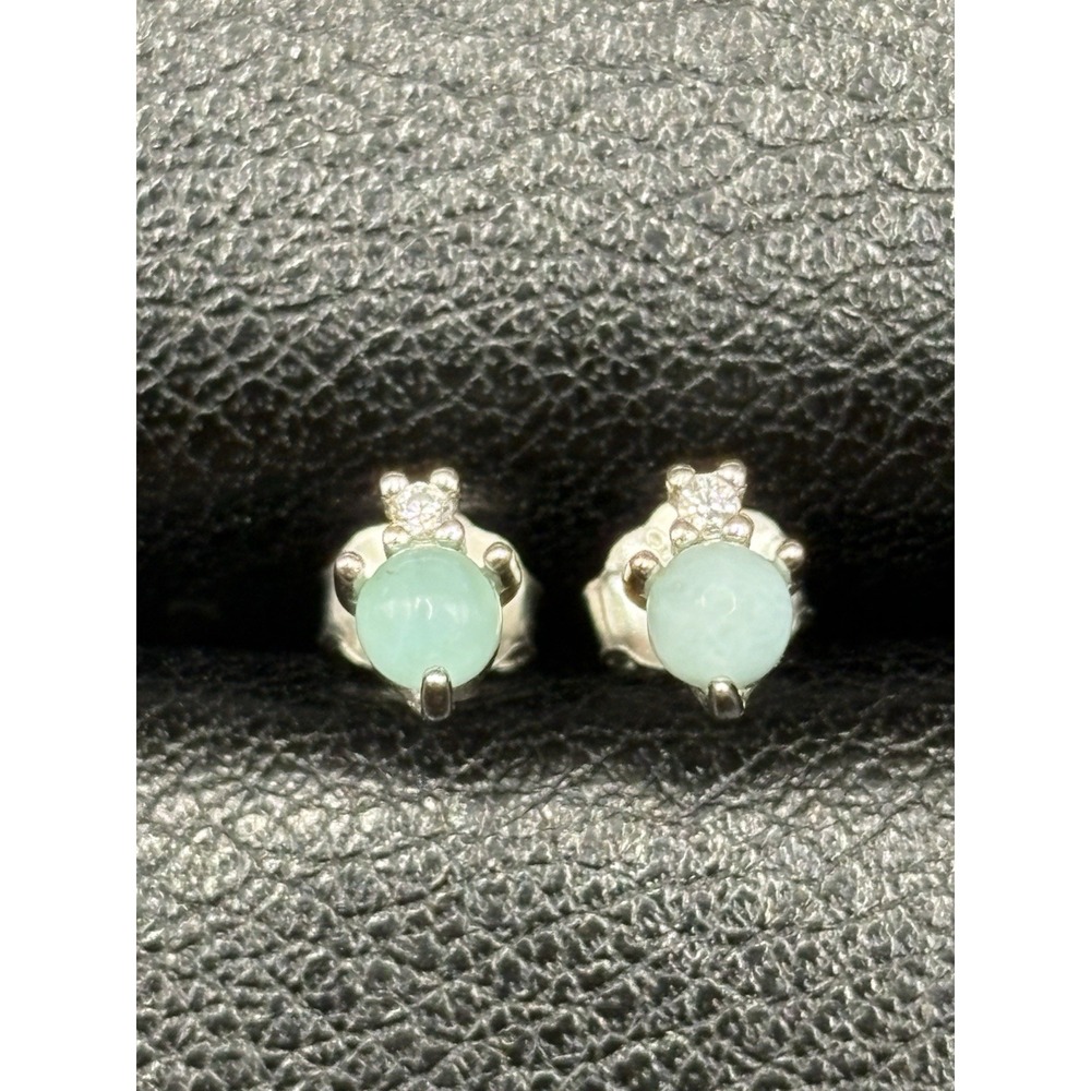 New Condition Sterling Silver Larimar Cubic Zirconia Dainty Studs 925 E29